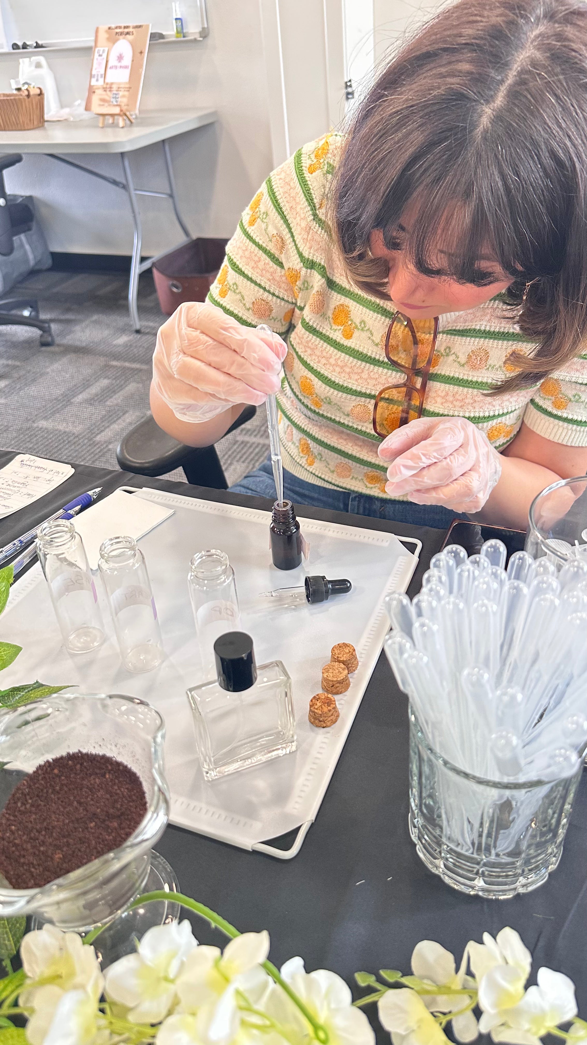 Perfume making in Vancouver: blending top, heart and base notes drop by drop to make your own perfume at ARTEI PHIRE